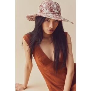 NEW Free People LUSANA Boca Wide Brim Red White Shade Hat
